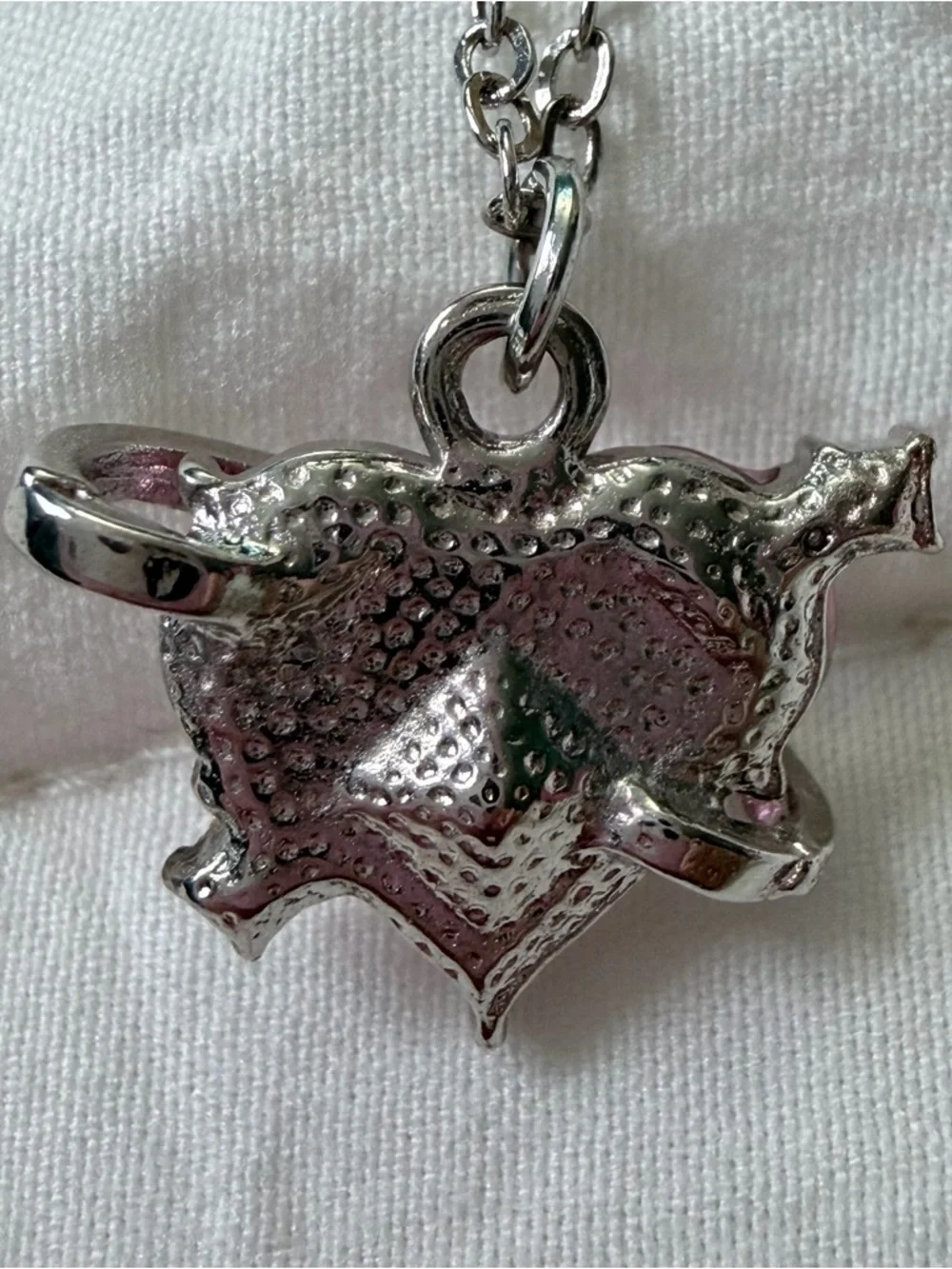 Brand New Y2K Magic Fantasy Silver Diamond Pink Heart Charm Pendant Necklace